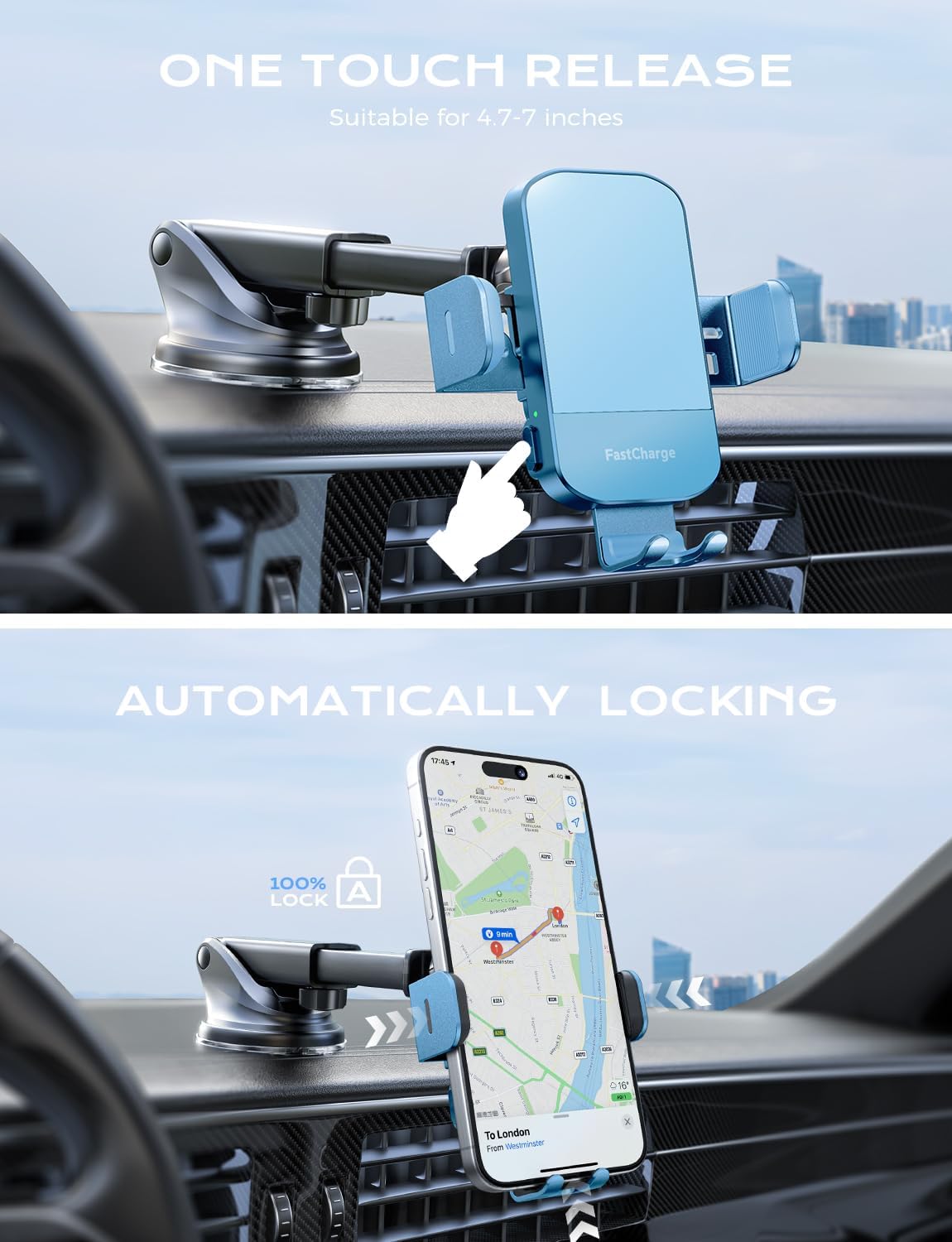 Chargeur Voiture 15 W Auto‑Clamp – Support Qi pour Téléphone