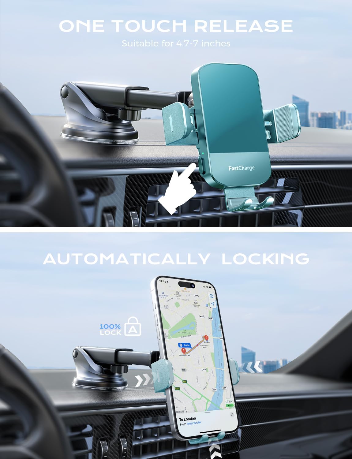 Chargeur Voiture 15 W Auto‑Clamp – Support Qi pour Téléphone