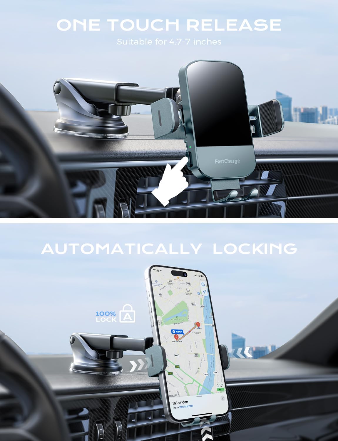 Chargeur Voiture 15 W Auto‑Clamp – Support Qi pour Téléphone