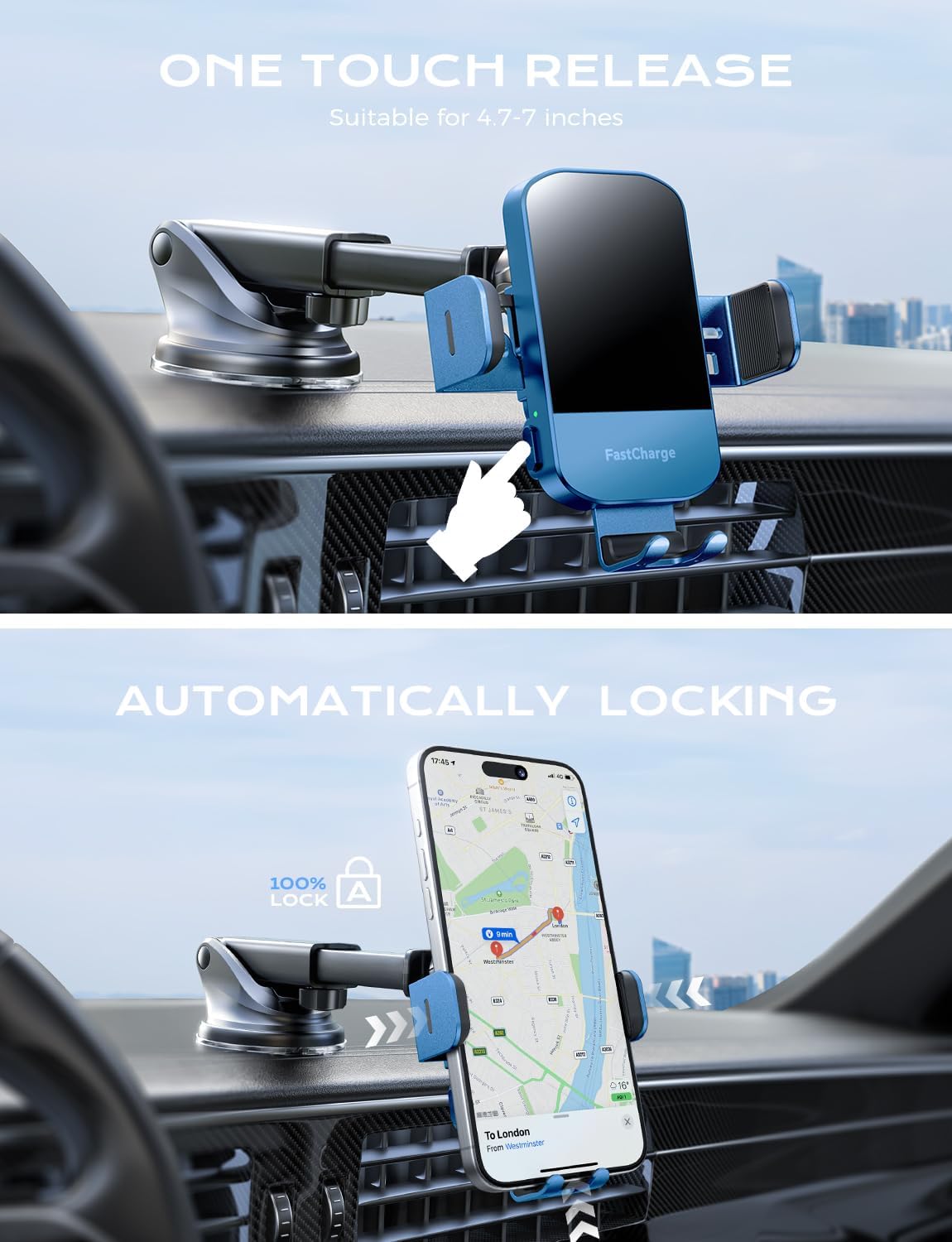 Chargeur Voiture 15 W Auto‑Clamp – Support Qi pour Téléphone