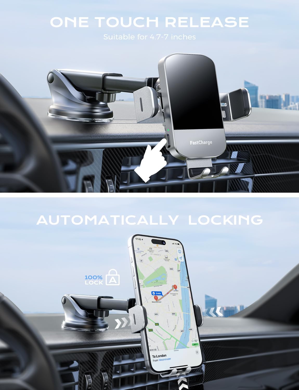 Chargeur Voiture 15 W Auto‑Clamp – Support Qi pour Téléphone