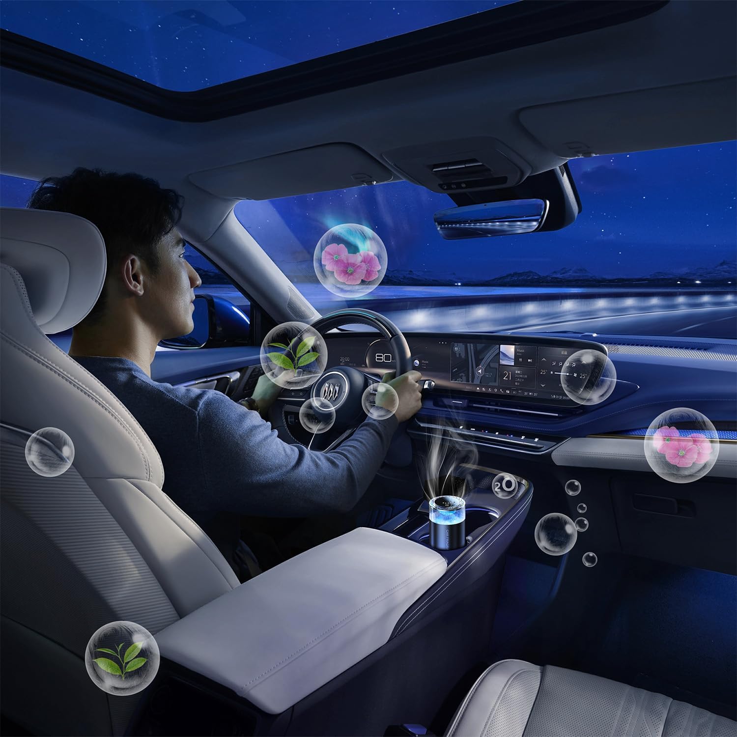 Diffuseur d’air Smart pour voiture – Parfum 3 mois + LED RGB