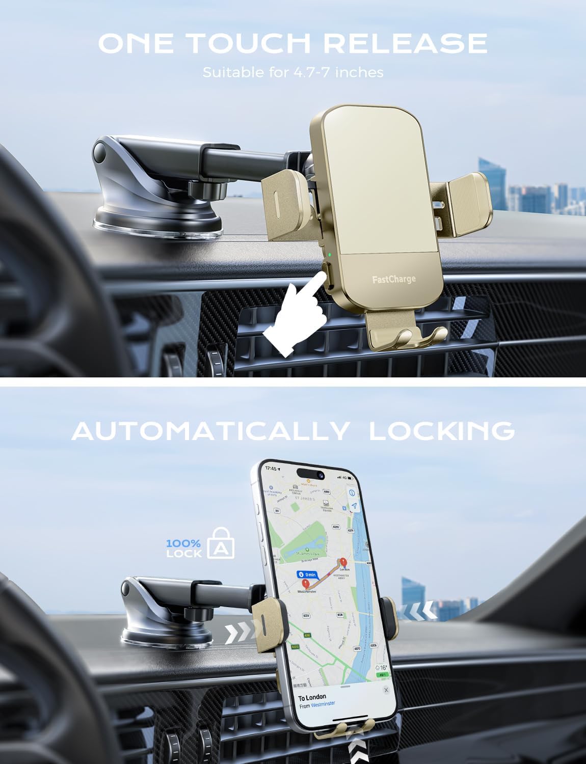 Chargeur Voiture 15 W Auto‑Clamp – Support Qi pour Téléphone