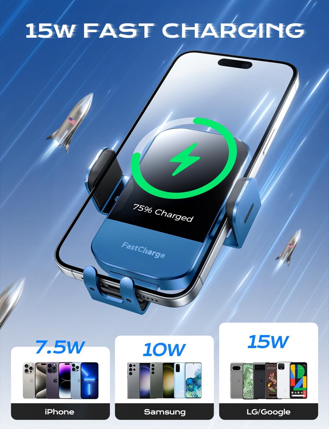 Chargeur Voiture 15 W Auto‑Clamp – Support Qi pour Téléphone