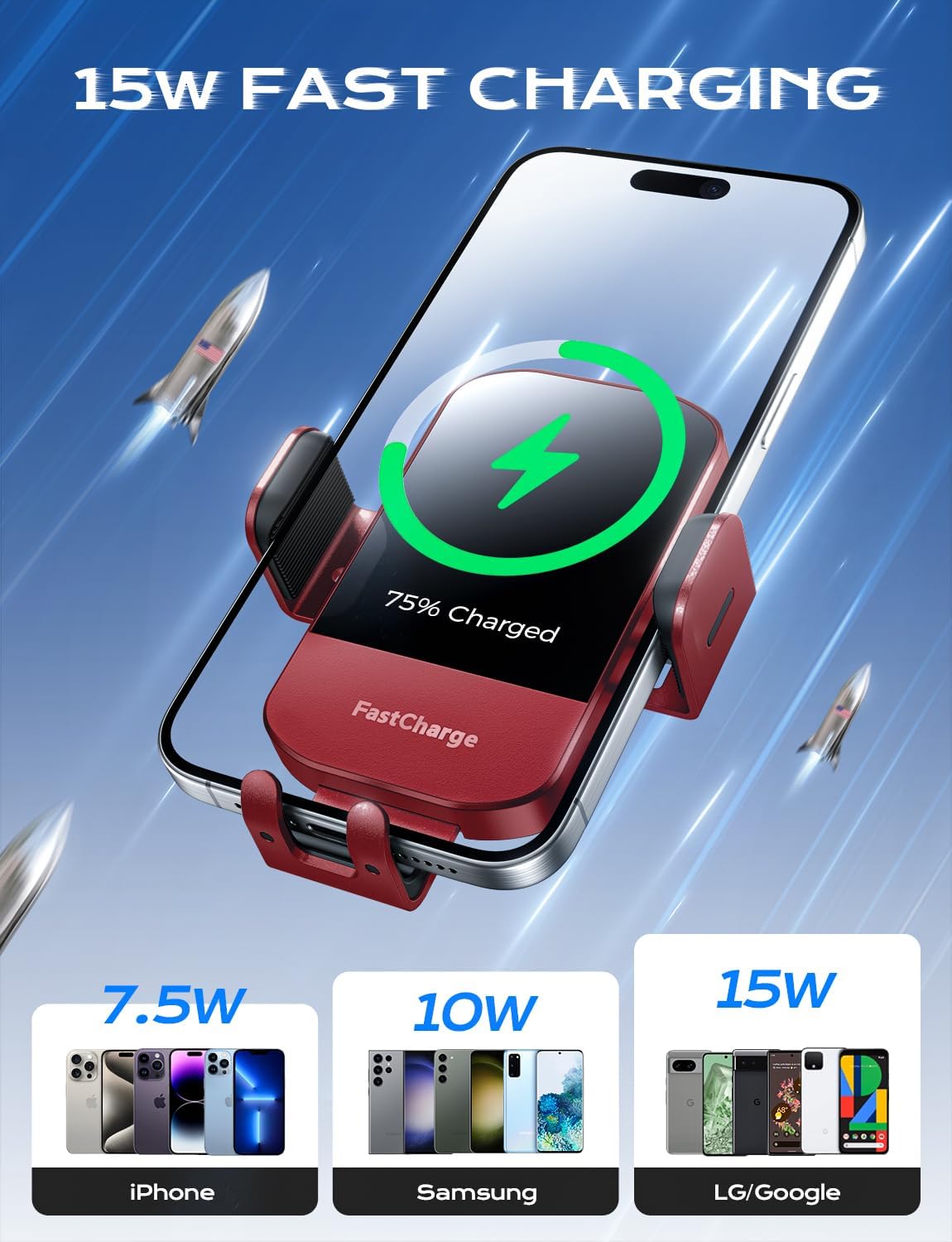Chargeur Voiture 15 W Auto‑Clamp – Support Qi pour Téléphone