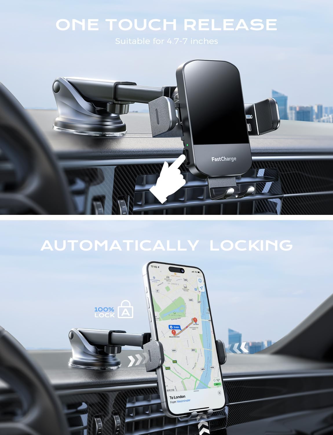 Chargeur Voiture 15 W Auto‑Clamp – Support Qi pour Téléphone