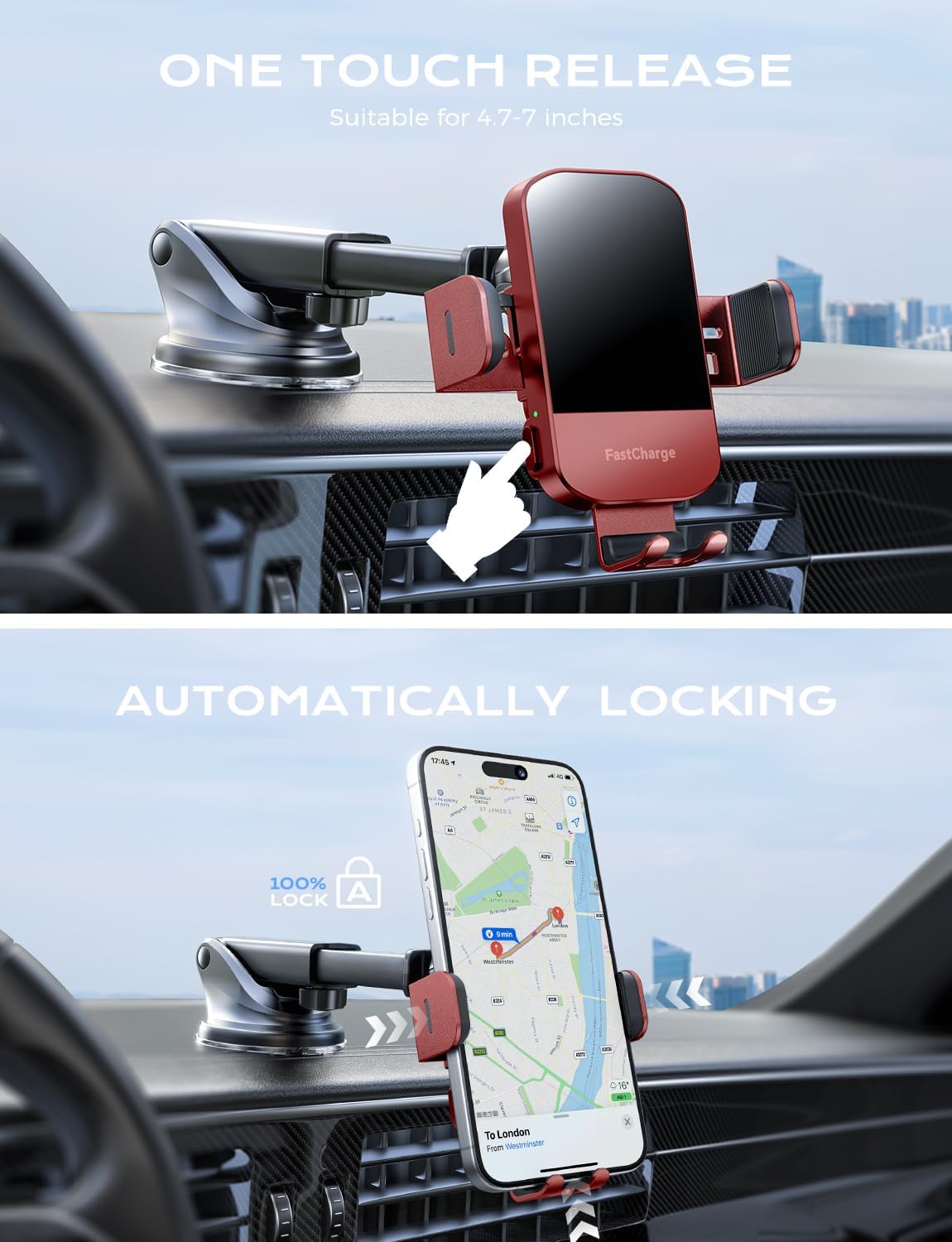 Chargeur Voiture 15 W Auto‑Clamp – Support Qi pour Téléphone