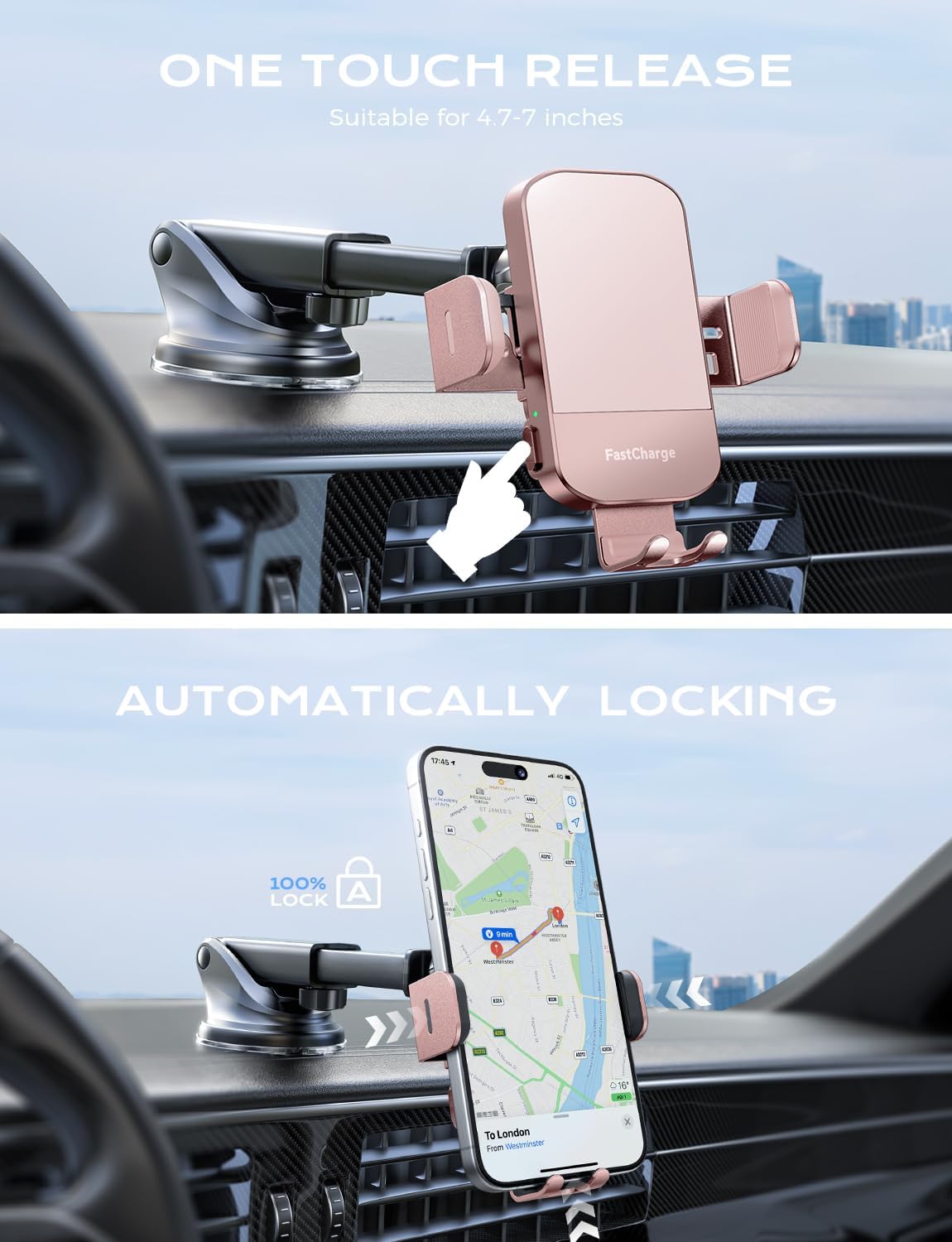 Chargeur Voiture 15 W Auto‑Clamp – Support Qi pour Téléphone