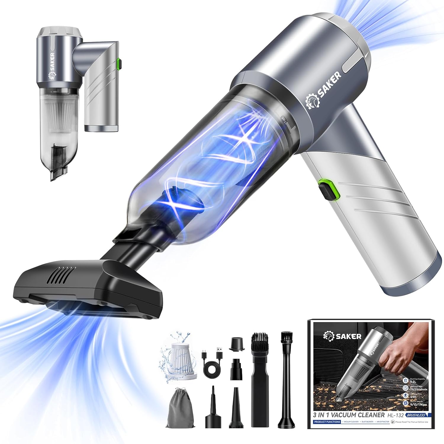 Aspirateur portable pour voiture – Léger, pliable, aspiration puissante en un seul clic