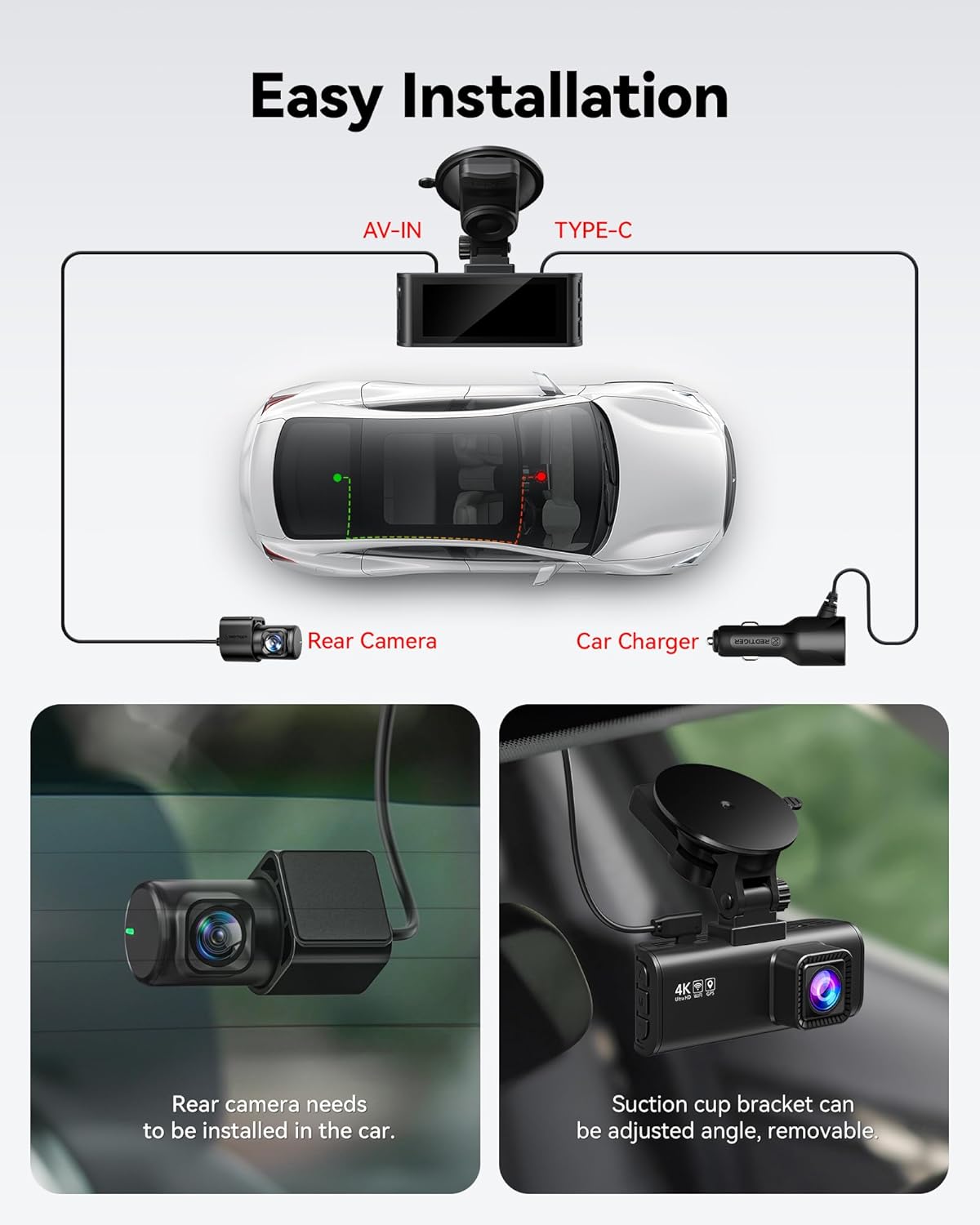 Caméra de Voiture REDTIGER F7NP – Dashcam Avant & Arrière 4K/2.5K avec Wi-Fi, GPS et Écran IPS 3.18