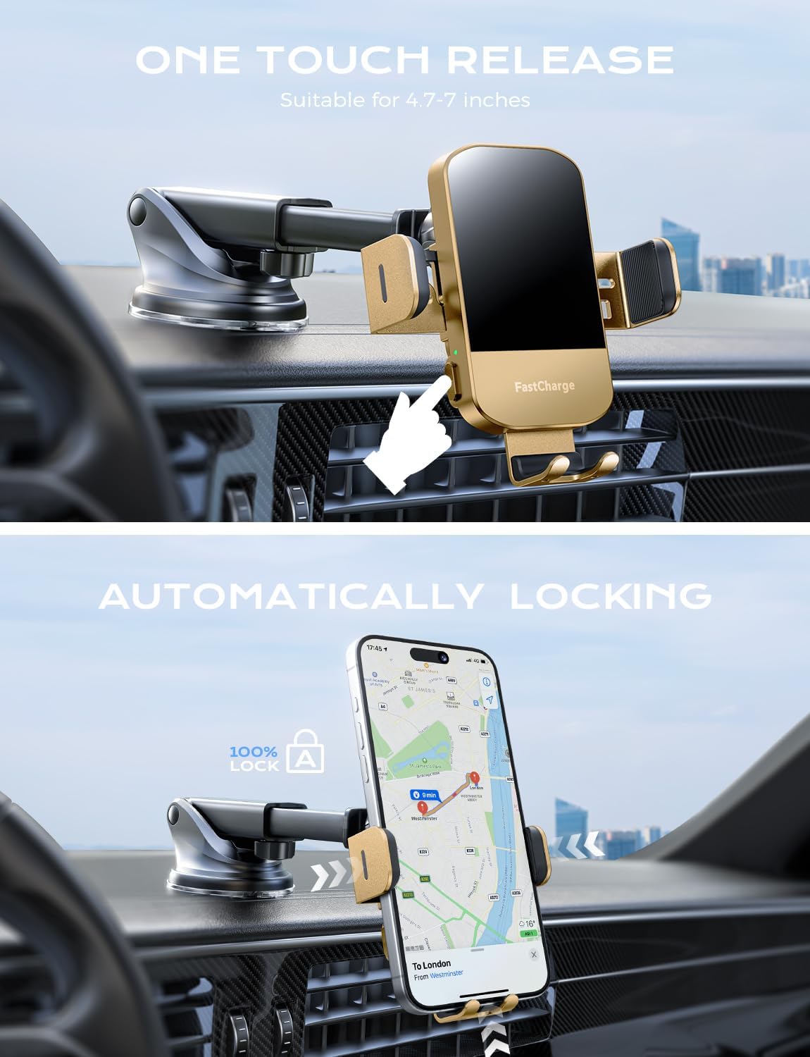 Chargeur Voiture 15 W Auto‑Clamp – Support Qi pour Téléphone