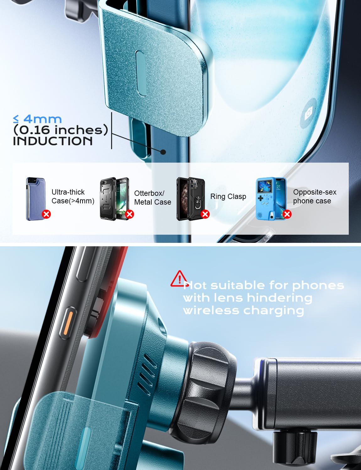 Chargeur Voiture 15 W Auto‑Clamp – Support Qi pour Téléphone