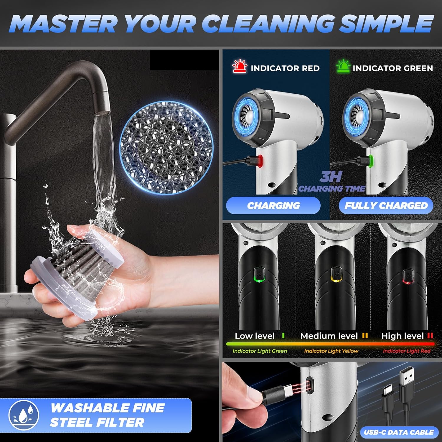 Aspirateur portable pour voiture – Léger, pliable, aspiration puissante en un seul clic