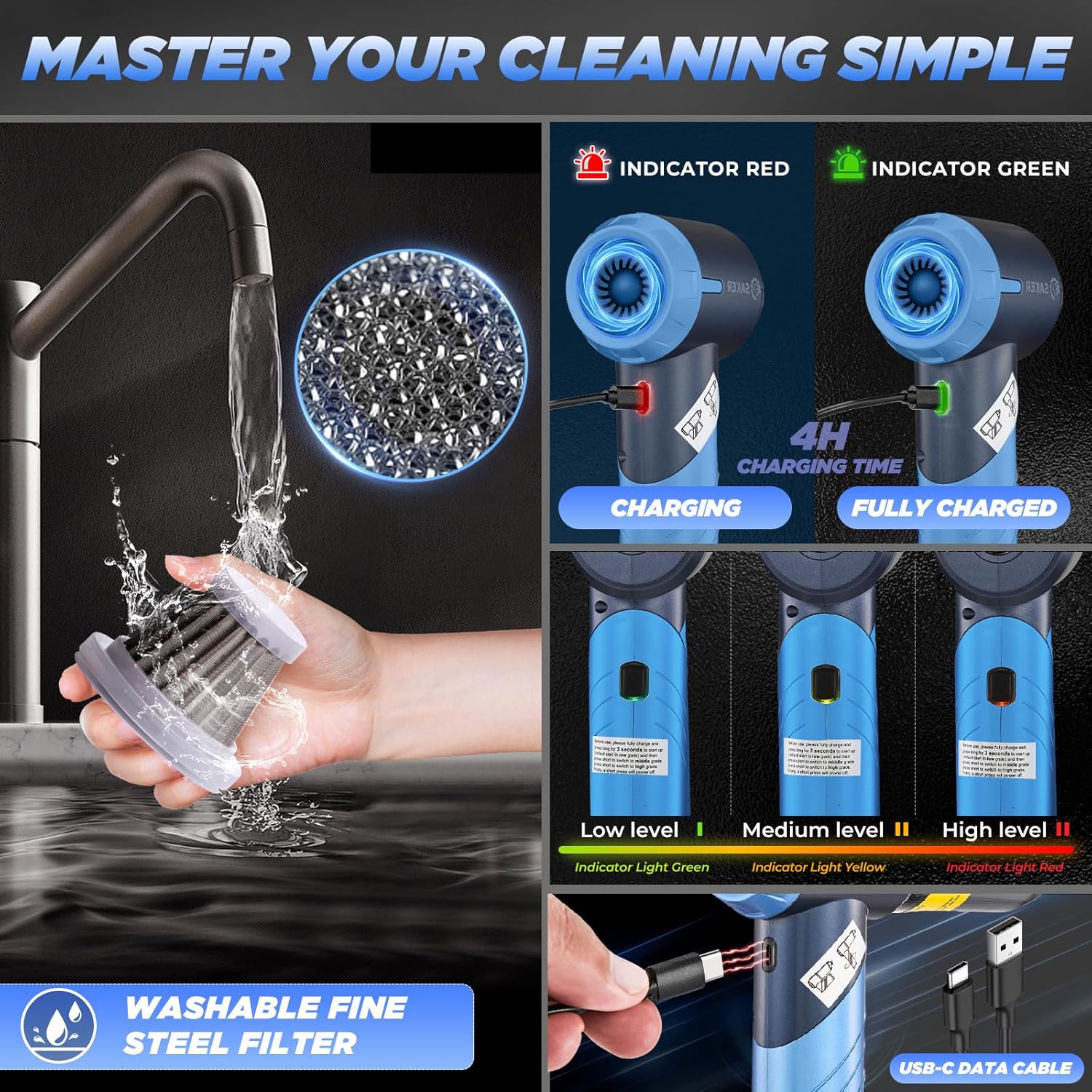 Aspirateur portable pour voiture – Léger, pliable, aspiration puissante en un seul clic