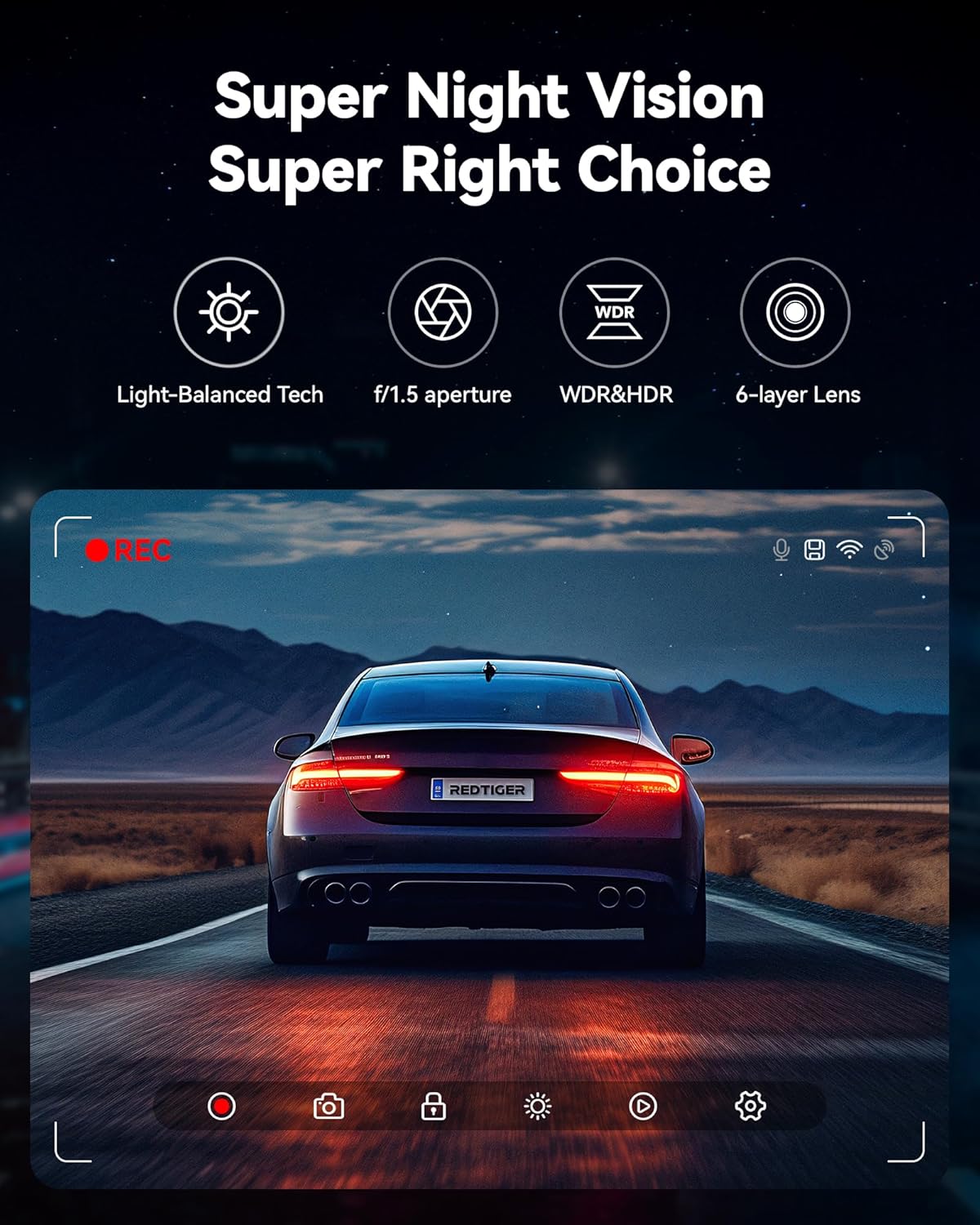 Caméra de Voiture REDTIGER F7NP – Dashcam Avant & Arrière 4K/2.5K avec Wi-Fi, GPS et Écran IPS 3.18